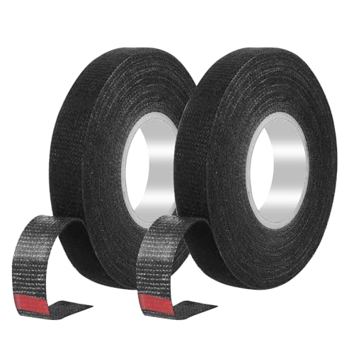 cobee Gewebeband Schwarz, 2 Stück 19mm x 15m Auto Kabelbaum Isolierband Schwarz Beständig Gegen Gohe und Niedrige Temperaturen Kabelbaum Klebeband Selbstklebendes Textilband Gewebeband von cobee