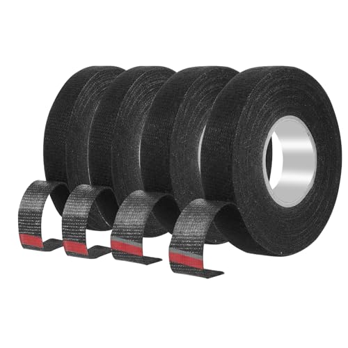 cobee Gewebeband Schwarz, 4Stück Auto 2 Größen Kabelbaum Isolierband Schwarz Beständig Gegen Gohe und Niedrige Temperaturen Kabelbaum Klebeband Selbstklebendes Textilband Gewebeband(15mmx15m/19mmx15m) von cobee