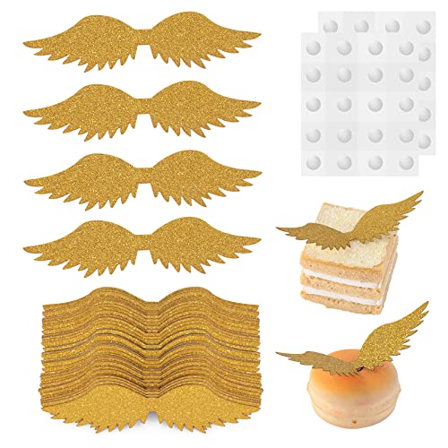 cobee Goldene Glitzerflügel Schokoladendekoration 40 Stück Gold Wings Wizard Party Schokoladendekoration Cupcake Topper Glänzende Partyzubehör-Gefälligkeiten für die Zauberer-Themenparty Hochzeit von cobee