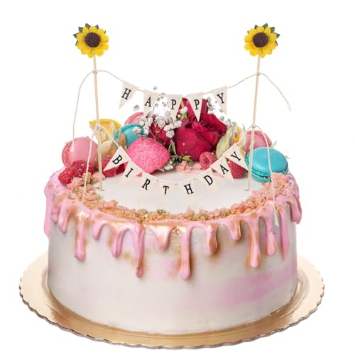 cobee Happy Birthday Tortendeko, Tortendeko Geburtstag Cake Topper Banner Kuchendeko für Geburtstag Torten Topper Girlande für Geburtstag Kuchen Topper(Farbe 2 Sonnenblume) von cobee