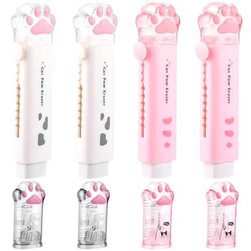 cobee Kawaii-Schulbedarf, 8 x niedliche Katzenpfoten-Schulbedarf, 4 x niedliche Bleistiftspitzer und 4 x niedliche Katzenpfoten-einziehbare Radiergummis, Kawaii-Katzen-Radiergummi, manueller von cobee