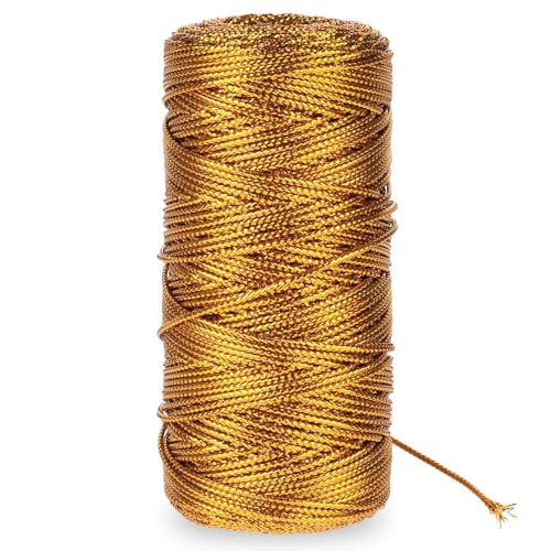 cobee Kordel Gold 1.5mm, Gold Metallic Kordel 100M Glitzer Goldschnur zum Basteln Nicht Elastisch Kordelband Schnur DIY Bastelschnur zum Handwerk Hochzeit Dekorieren Geschenkverpackungen(1.5mm) von cobee