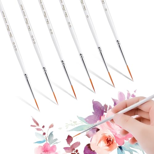 cobee Micro Detail Paint Brush Set,6 Stück Fein Aquarell Nagel Pinsel Künstlerpinsel für Detailmalereien Gesichtsbemalung Nagelkunst Ölgemälde Miniatur Acryl Modellbau Nagelkunst(Lang) von cobee