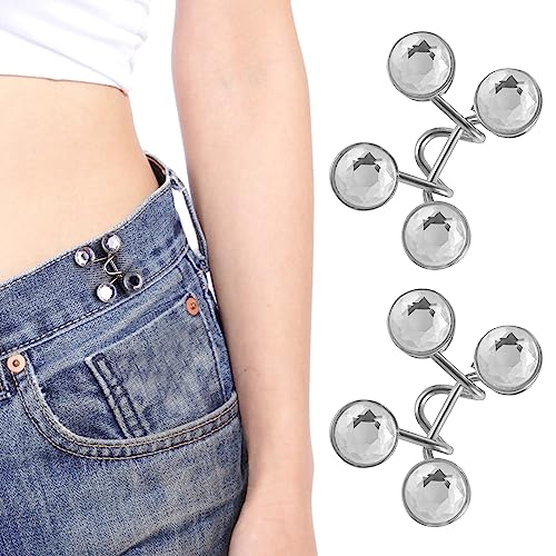 cobee Pearl Jean Knopfnadeln, 2 Sets Verstellbare Nagelfreie Taillenschnallen Verstellbare Taillenschnallenverlängerung Abnehmbarer Jeansknopf für Hosen Jeans Hosenclips für die Taille (Kristallweiß) von cobee