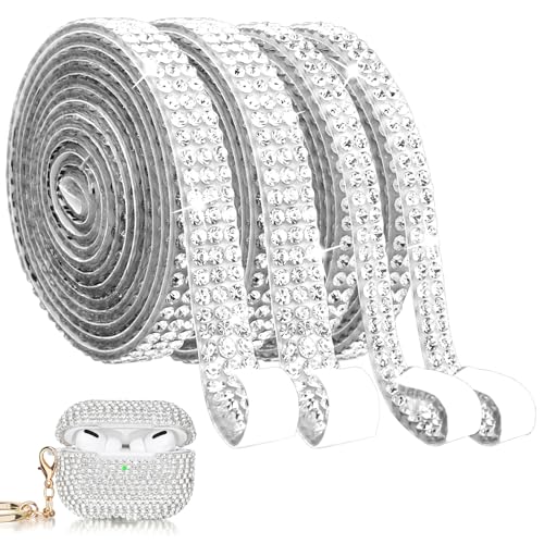 cobee Strassband Selbstklebend, 4 Rollen Glitzerband Strassband Zum Aufnähen 2 Größen Selbstklebende Strassband Kristall Strass Bling Glitzersteine Selbstklebend DIY Diamant Band Kunsthandwerk von cobee