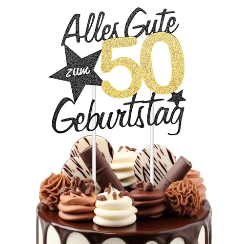 cobee Torten Deko 50 Geburtsta Mann Frau, 1Stück Alles Gute zum Geburtstag 50 Deko 50. Geburtstag Cake Topper 50 Jahre Kuchendeko 50 Geburtstag Deko Gold Schwarz Tortendeko Kuchen Deko(50. Geburtstag) von cobee