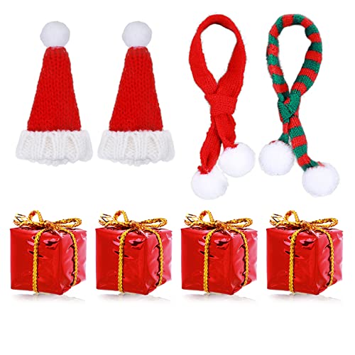 cobee Weihnachtspuppenhaus Dekoration, 8 Stück Mini Strick Weihnachtsmütze Schal Geschenkbox Modell süße Puppe Mütze Schal Kleidung Zubehör 1:12 Weihnachtsbaum Dekoration Weinflaschenverschlüsse von cobee