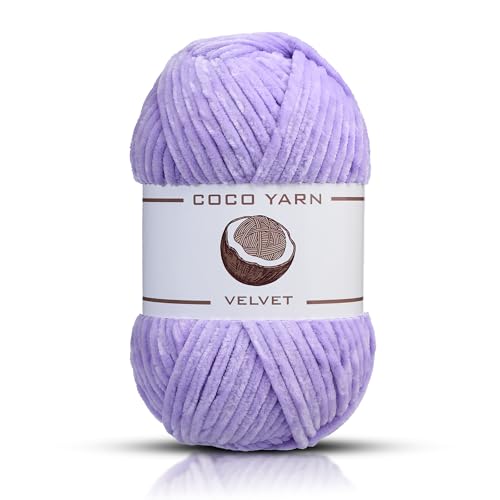 CocoYarn Samtgarn zum Häkeln, Chenille, grobes Garn zum Handstricken, flauschig weiches Plüsch, Jumbo, Amigurum, super sperrig, Babydeckengarn zum Häkeln, Größe 6, 100 g - 130 m (1, Flieder-05) von coco yarn