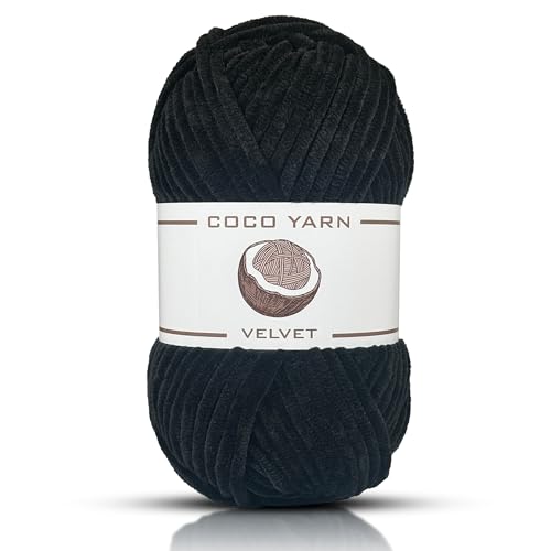 CocoYarn Samtgarn zum Häkeln, Chenille, grobes Garn zum Handstricken, flauschig weiches Plüsch, Jumbo, Amigurum, super sperrig, Babydeckengarn zum Häkeln, Größe 6, 100 g - 130 m (1, Schwarz-11) von coco yarn