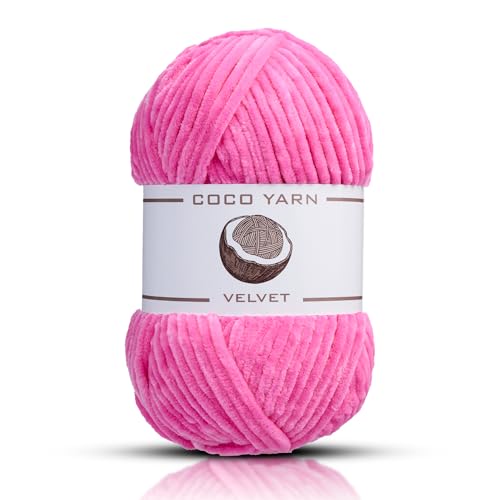 CocoYarn Samtgarn zum Häkeln, Chenille, grobes Garn zum Handstricken, flauschig weiches Plüsch-Jumbo-Amigurum, super sperriges Babydeckengarn zum Häkeln, Größe 6, 100 g - 130 m (1, Rosa-09) von coco yarn