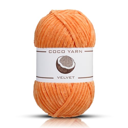 CocoYarn Samtgarn zum Häkeln, Chenille-Garn zum Handstricken, flauschig weiches Plüsch-Jumbo-Amigurum, super sperriges Babydeckengarn zum Häkeln, Größe 6, 100 g - 130 m (1, Dry Orange-16) von coco yarn