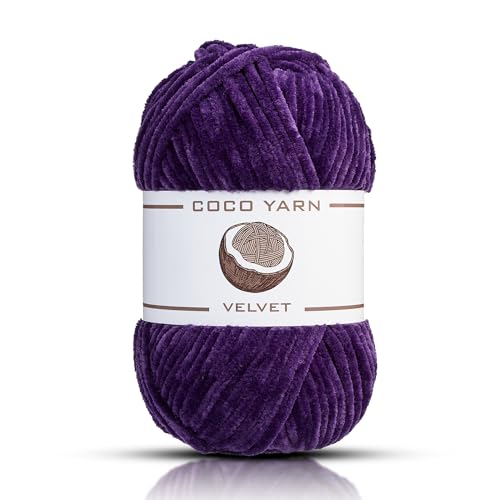 Samt-Garn zum Häkeln – CocoYarn – Chenille-Garn zum Handstricken, flauschig weiches Plüsch-Amigurum, sperriges Babydeckengarn zum Häkeln, 100 g - 130 m (2, Lila-28) von coco yarn