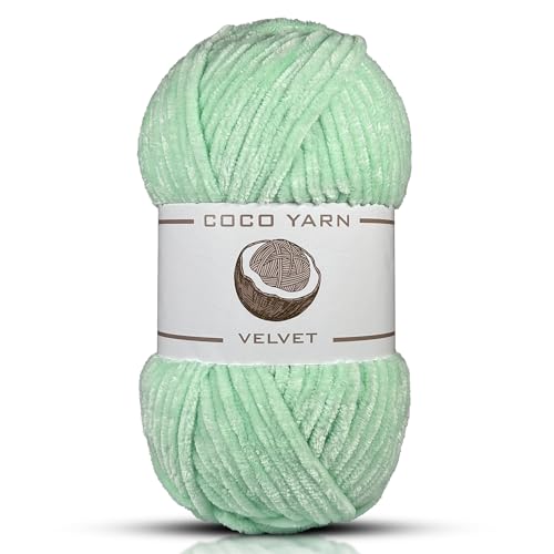 Samt-Garn zum Häkeln – CocoYarn – Chenille-Garn zum Handstricken, flauschig weiches Plüsch-Amigurum, sperriges Babydeckengarn zum Häkeln, 100 g - 130 m (2, Mintgrün-07) von coco yarn