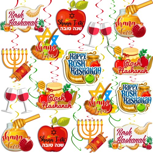 36 Stück Rosh Hashanah Dekorationen hängende Wirbel, Rosh Hashana Dekor jüdische Neujahrsparty hängende Dekorationen, Happy Rosh Hashanah Shana Tova Glitzerfolie Deckenwirbel Bachläufe von cocomigo