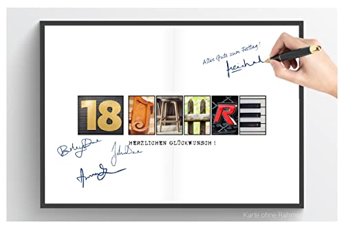 codiarts. Glückwunsch Karte | 18 Jahre Geburtstag | Gästebuch Poster Klappkarte für Unterschriften | DIN A4 | Bildsymbol Design von codiarts.