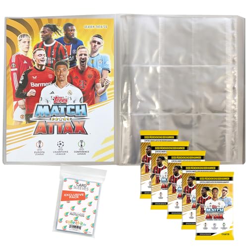 Bundle mit Match Attax Champions League 2024/25 - Trading Cards - 1 Leere Sammelmappe + 5 Booster + Exklusive Collect-it Hüllen von collect-it.de MY HOME OF CARDS + TOYS