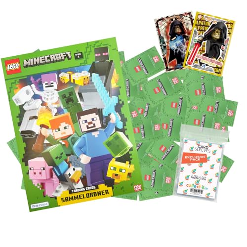 Bundle mit Lego Minecraft Serie 1 Trading Cards - Alle Karten komplett Plus Sammelmappe (ohne Limitierte oder andere Sonderkarten) + 2 Limitierte Star Wars Karten + Exklusive Collect-it Hüllen von collect-it.de MY HOME OF CARDS + TOYS