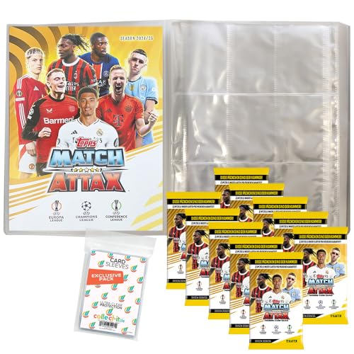 Bundle mit Match Attax CL 2024/25 - Trading Cards - 1 Leere Sammelmappe + 10 Booster + Exklusive Collect-it Hüllen von collect-it.de MY HOME OF CARDS + TOYS