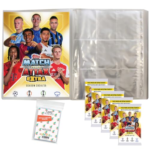 Bundle mit Match Attax Champions League 2024/25 EXTRA - Trading Cards - 1 Leere Sammelmappe + 5 Booster + Exklusive Collect-it Hüllen von collect-it.de MY HOME OF CARDS + TOYS