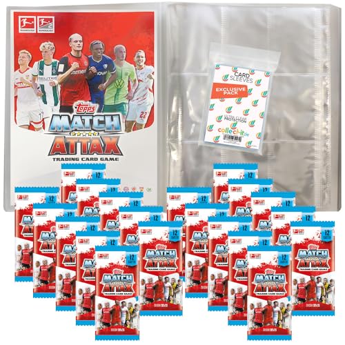 Bundle mit Topps Match Attax Bundesliga - 2024/2025-1 Leere Sammelmappe + 20 Booster + Exklusive Collect-it Hüllen von collect-it.de MY HOME OF CARDS + TOYS