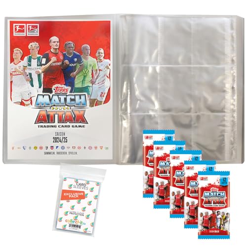 Bundle mit Topps Match Attax Bundesliga - 2024/2025-1 Leere Sammelmappe + 5 Booster + Exklusive Collect-it Hüllen von collect-it.de MY HOME OF CARDS + TOYS