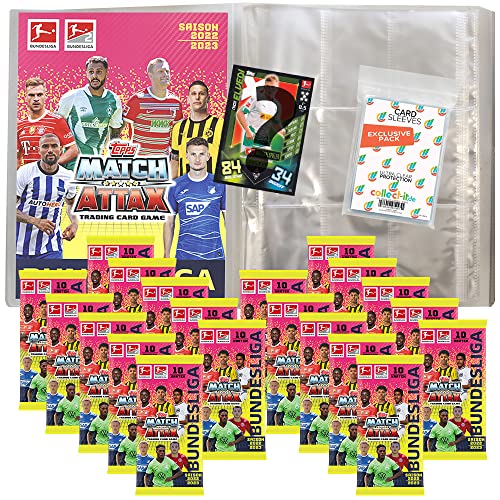 collect-it.de MY HOME OF CARDS + TOYS Exklusive Aufbewahrungshüllen im Bundle mit Topps Match Attax 2022/23-1 Leere Sammelmappe + 20 Booster + 1 seltene Nationalspieler Karte von collect-it.de MY HOME OF CARDS + TOYS