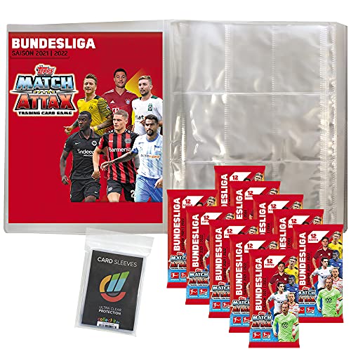 collect-it 2021/22 Topps Match Attax - Bundle mit 1 Leere Sammelmappe Bundle mit 10 Booster + 40 Hüllen Sleeves, Transparent von Collect-it