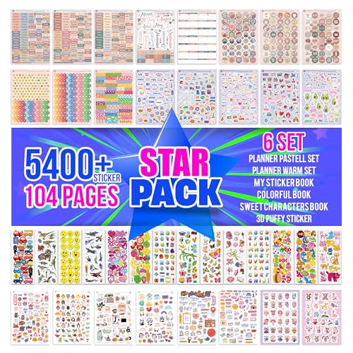 colortouch 3D Aufkleber, Planner Sticker Set, 5400+ St. 104 Blatt 3D Geschwollene Stickers für Kinder, Kinderaufkleber - Bullet Journal, Stickeralbum, Erwachsene, Junge Mädchen Dinosaurier Autos Tiere von colortouch