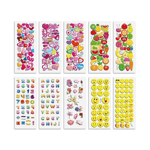 colortouch 3D Aufkleber Sticker Flower Set, 12 Blatt 3D Geschwollene Stickers für Kinder, Kinderaufkleber - Bullet Journal, Stickeralbum, Scrapbook Erwachsene ink Zahlen, Buchstaben, Emoji von colortouch