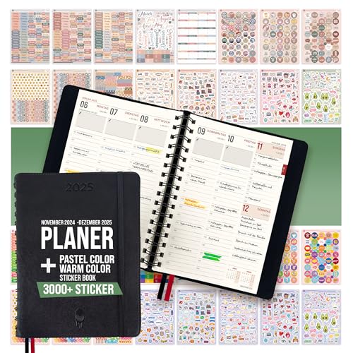 colortouch Buchkalender 2026 mit 3000+ St Planer Aufkleber Set, Scrapbook Stickers Zubehör für A5 und 30 Minuten-Intervalle Kalender Ringbuch, Planner, Organizer, Agenda mit Softcover (14 Monate) von colortouch