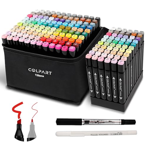 colpart Farben Alkohol Filzstifte 120+2Permanenter Marker Set für Manga, Design, Malerei, Zeichnung, Twin Marker Stifte zum Zeichnen und Malen für Erwachsene von colpart