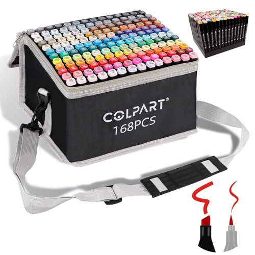 colpart 168Farben Alkohol Filzstifte Permanenter Marker Set für Manga, Design, Malerei, Zeichnung, Brush Twin Marker Stifte zum Zeichnen und Malen für Kinder und Erwachsene… von colpart