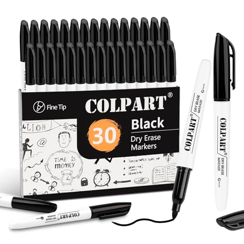 colpart 30Stück Whiteboard Marker Schwarz Folienstift Abwischbare Schwarze Whiteboard-Stifte mit Feiner Spitze für Schule, Büro & Zuhause… von colpart