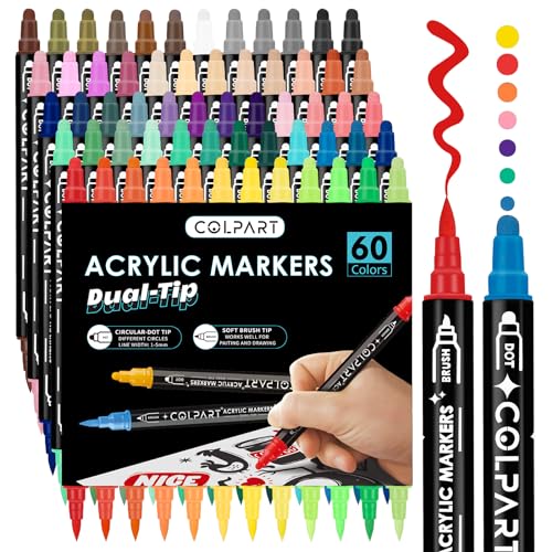 colpart Acrylstifte für Steine wasserfest,Paint Markers,60 Farben Steine Bemalen Acrylic PaintPermanent Marker Stift Für Kunststoff Glas Holz Keramik Metall Reifen Leinwand. von colpart