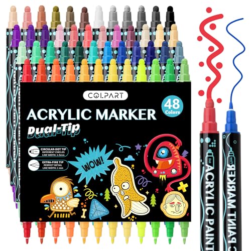 colpart Acrylstifte für Steine wasserfest-48 Farben Steine Bemalen Acrylic PaintPermanent Marker Stift Für Kunststoff Glas Holz Keramik Metall Reifen Leinwand. von colpart