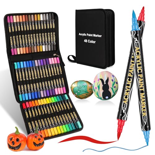 colpart Acrylstifte für Steine wasserfest-48Bagtype-Steine Bemalen Doppelendige Acrylic PaintPermanent Marker Stift Für Kunststoff Glas Holz Keramik Metall Reifen Leinwand. von colpart