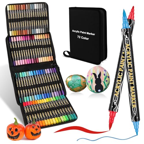 colpart Acrylstifte für Steine wasserfest-72Bagtype-Steine Bemalen Doppelendige Acrylic PaintPermanent Marker Stift Für Kunststoff Glas Holz Keramik Metall Reifen Leinwand. von colpart