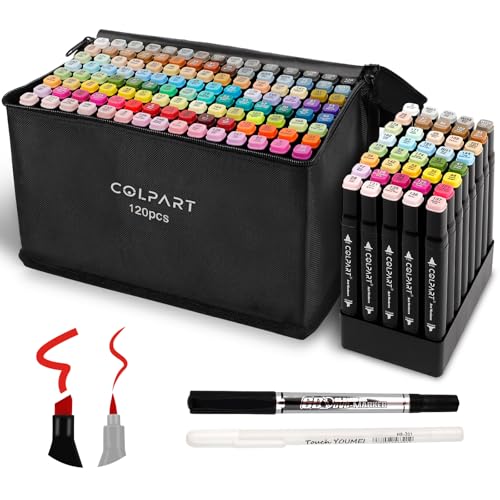 colpart Farben Alkohol Filzstifte Permanenter Marker120+2 BrushSet für Manga, Design, Malerei, Zeichnung, Twin Marker Stifte zum Zeichnen und Malen für Erwachsene… von colpart