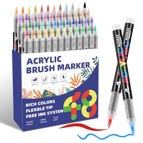 colpart Pens Acrylstifte für Steine wasserfest-48 Farben Steine Bemalen Doppelendige Acrylic PaintPermanent Marker Stift Für Kunststoff Glas Holz Keramik Metall Reifen Leinwand. von colpart