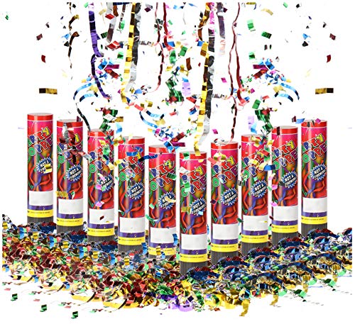 com-four® 10x Shooter Party Popper-Set 20,5 cm, Konfetti-Kanone, buntes glänzendes Konfetti für Silvester, Partys, Geburtstage, Konfetti Bombe (10 Stück - 20.5cm) von com-four