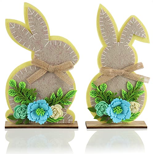 com-four® 2X Deko-Aufsteller Osterhase mit Blumen - Osterdeko zum Hinstellen - Osterdekoration aus Filz mit Holzfuß (2 Stück - bunt 25cm) von com-four