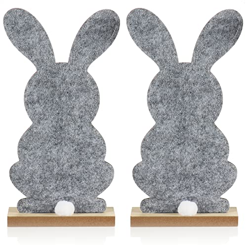 com-four® 2X Deko Aufsteller für Ostern - Niedliche Filz-Osterhasen - Osterdeko zum Hinstellen - Osterdekoration aus Holz und Filz (2 Stück - 30cm) von com-four