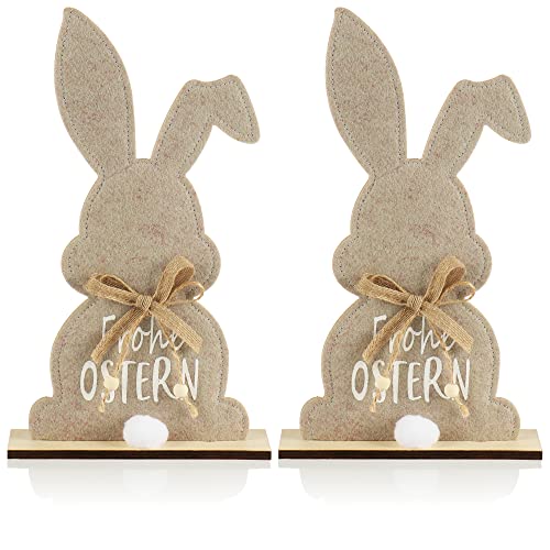 com-four® 2X Deko Aufsteller für Ostern - Niedlicher Filz-Osterhase - Osterdeko zum Hinstellen - Osterdekoration aus Holz, Filz und Jute (2 Stück - Hase mit Schrift) von com-four