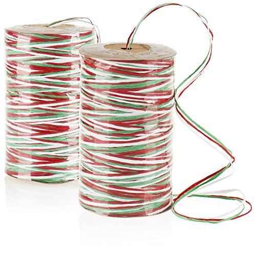 com-four® 2X Deko-Band-Rolle - farbiges Geschenkband aus Bast - Filigrane Fäden 3-farbig - feine Schnüre zur Dekoration - Schleifenband-Faden, jeweils 100m (2 Stück - 3 farbig) von com-four