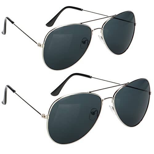 com-four® 2X Fliegerbrille - dunkle Pilotenbrille - Polizei-Sonnenbrille als Kostümzubehör mit getönten Gläsern für Fasching, Mottoparty - Verkleidungs-Accessoire Gangster (2 Stück - Pilot) von com-four