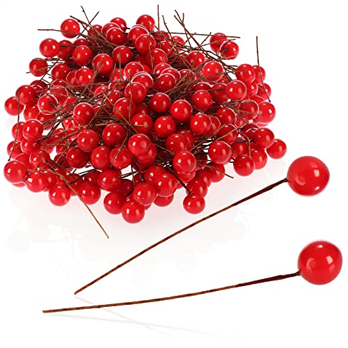 com-four® 300x Streudeko, dekorative Zweige mit Beeren, Dekozweige zum Streuen als Bastelbedarf, verschönert Geschenke und Potpourris (300 Stück - rote Beeren) von com-four