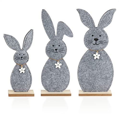 com-four® 3X Deko Aufsteller für Ostern - Niedliche Filz-Osterhasen - Osterdeko zum Hinstellen - Osterdekoration aus Holz und Filz (03 Stück - 30 und 43cm) von com-four