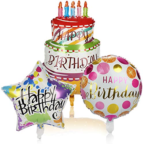 com-four® 3X Folien-Ballon Happy Birthday - Ballons in DREI Designs - Geburtstasdeko mit bunten Motiven von com-four