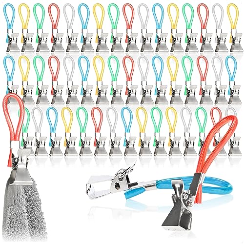 com-four® 50x Handtuchhalter-Clips aus Kunststoff und verchromten Metall - Bunte Klemmen für Handtücher, Waschlappen, Badeschwämme - Schlaufenhänger-Klemmen für Topflappen & Geschirrtücher (50 Stück) von com-four