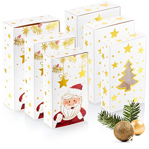 com-four® 6-teiliges Geschenkschachtel-Set in 3 Größen - Geschenkboxen mit Weihnachtsmotiven - Faltbox aus stabilen Pappkarton - Faltbare Pappbox (6 Stück - Sterne/Tanne/Santa) von com-four